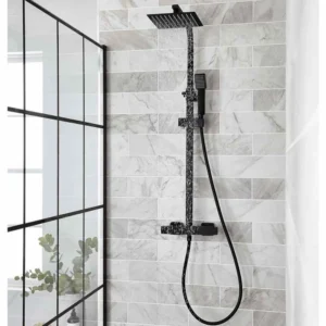 Nero Square bar shower with drencher and sliding handset (SHO050NS)